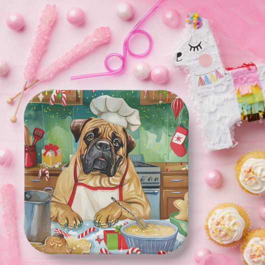 Bullmastiff Holiday Baking: Feestelijke Kerst Papieren Bordje (Feest)