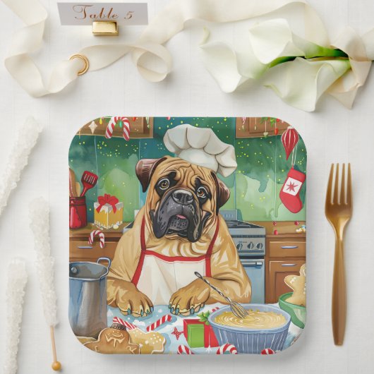 Bullmastiff Holiday Baking: Feestelijke Kerst Papieren Bordje (Huwelijk)
