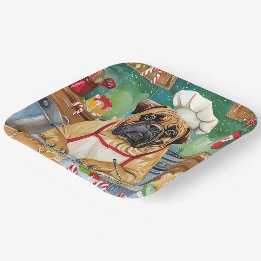 Bullmastiff Holiday Baking: Feestelijke Kerst Papieren Bordje (Gebogen)
