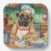 Bullmastiff Holiday Baking: Feestelijke Kerst Papieren Bordje (Voorkant)