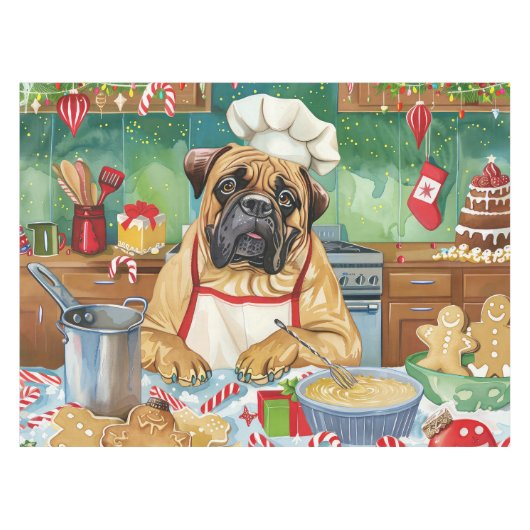 Bullmastiff Holiday Baking: Feestelijke Kerst Tafelkleed (Voorkant (Horizontaal))