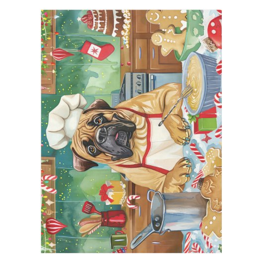 Bullmastiff Holiday Baking: Feestelijke Kerst Tafelkleed (Voorkant)