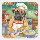 Bullmastiff Holiday Baking: Feestelijke Kerst Vierkante Sticker (Voorkant)
