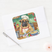 Bullmastiff Holiday Baking: Feestelijke Kerst Vierkante Sticker (Envelop)