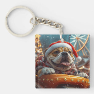 Bullmastiff Hond Achterbaan Kerst  Sleutelhanger