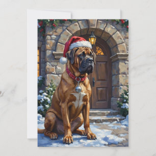 Bullmastiff hond bewaker van Christmas Manor Kunst Feestdagenkaart