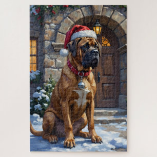 Bullmastiff hond bewaker van Christmas Manor Kunst Legpuzzel