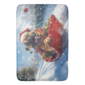 Bullmastiff Hond in Sledge Laat het Sneeuw Kerstmi Badmat (Voorkant Verticaal)