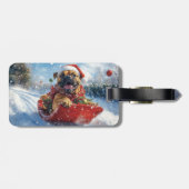 Bullmastiff Hond in Sledge Laat het Sneeuw Kerstmi Bagagelabel (Achterkant horizontaal)