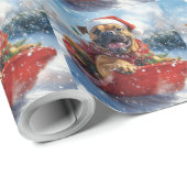 Bullmastiff Hond in Sledge Laat het Sneeuw Kerstmi Cadeaupapier (Rol Hoek)
