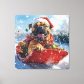 Bullmastiff Hond in Sledge Laat het Sneeuw Kerstmi Canvas Afdruk (Voorkant)