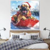 Bullmastiff Hond in Sledge Laat het Sneeuw Kerstmi Canvas Afdruk (Insitu (Slaapkamer))