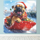 Bullmastiff Hond in Sledge Laat het Sneeuw Kerstmi Canvas Afdruk (Insitu (Houten vloer))