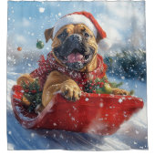 Bullmastiff Hond in Sledge Laat het Sneeuw Kerstmi Douchegordijn (Voorkant)
