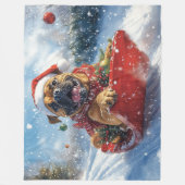 Bullmastiff Hond in Sledge Laat het Sneeuw Kerstmi Fleece Deken (Voorkant)