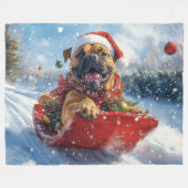 Bullmastiff Hond in Sledge Laat het Sneeuw Kerstmi Fleece Deken (Voorkant (Horizontaal))