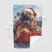 Bullmastiff Hond in Sledge Laat het Sneeuw Kerstmi Golfhanddoek (Insitu)