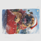 Bullmastiff Hond in Sledge Laat het Sneeuw Kerstmi Golfhanddoek (Horizontaal)