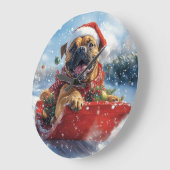 Bullmastiff Hond in Sledge Laat het Sneeuw Kerstmi Grote Klok (Hoek)