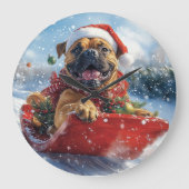 Bullmastiff Hond in Sledge Laat het Sneeuw Kerstmi Grote Klok (Voorkant)