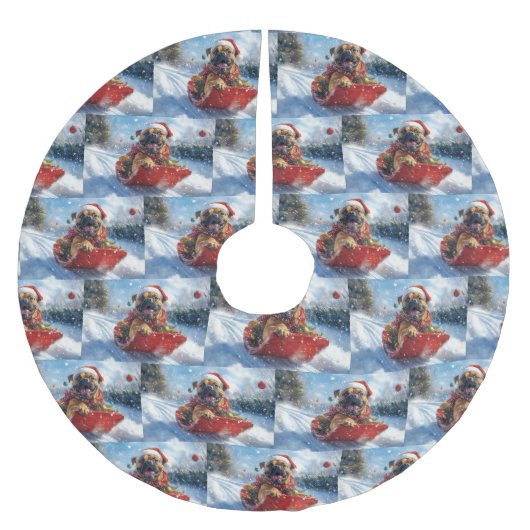 Bullmastiff Hond in Sledge Laat het Sneeuw Kerstmi Kerstboom Rok (Voorkant)