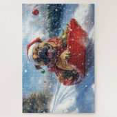 Bullmastiff Hond in Sledge Laat het Sneeuw Kerstmi Legpuzzel (Verticaal)