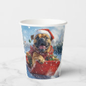 Bullmastiff Hond in Sledge Laat het Sneeuw Kerstmi Papieren Bekers (Achterkant)