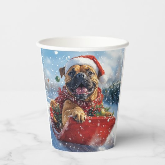 Bullmastiff Hond in Sledge Laat het Sneeuw Kerstmi Papieren Bekers (Achterkant)
