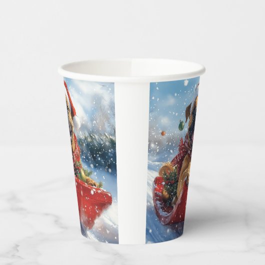 Bullmastiff Hond in Sledge Laat het Sneeuw Kerstmi Papieren Bekers (Links)