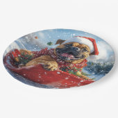 Bullmastiff Hond in Sledge Laat het Sneeuw Kerstmi Papieren Bordje (Gekanteld)