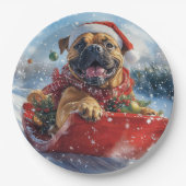 Bullmastiff Hond in Sledge Laat het Sneeuw Kerstmi Papieren Bordje (Voorkant)