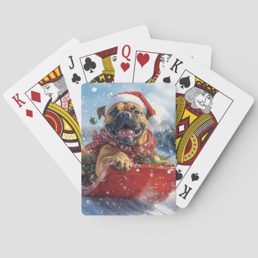 Bullmastiff Hond in Sledge Laat het Sneeuw Kerstmi Pokerkaarten (Achterkant)