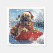 Bullmastiff Hond in Sledge Laat het Sneeuw Kerstmi Servet (Voorkant)