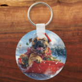 Bullmastiff Hond in Sledge Laat het Sneeuw Kerstmi Sleutelhanger (Achterkant)