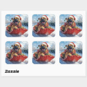 Bullmastiff Hond in Sledge Laat het Sneeuw Kerstmi Vierkante Sticker (Vel)