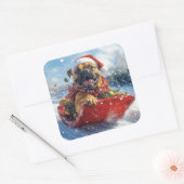 Bullmastiff Hond in Sledge Laat het Sneeuw Kerstmi Vierkante Sticker (Envelop)