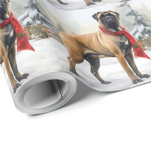 Bullmastiff Hond in Sneeuw Kerstmis Cadeaupapier (Rol Hoek)