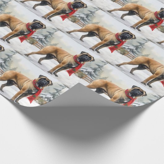 Bullmastiff Hond in Sneeuw Kerstmis Cadeaupapier (Hoek)