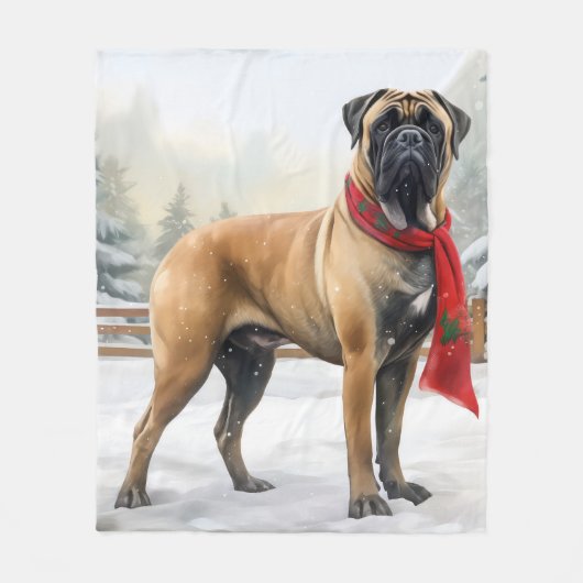 Bullmastiff Hond in Sneeuw Kerstmis Fleece Deken (Voorkant)