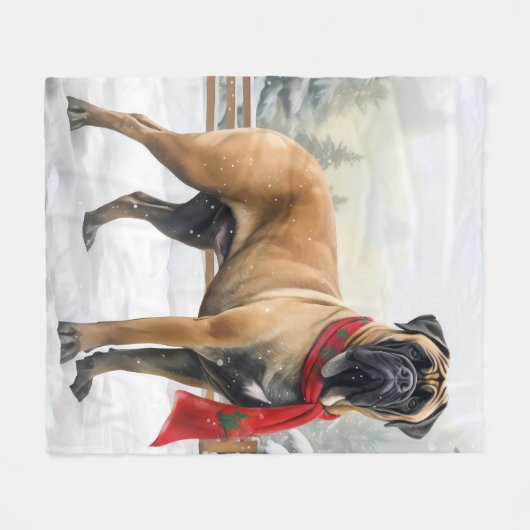 Bullmastiff Hond in Sneeuw Kerstmis Fleece Deken (Voorkant (Horizontaal))
