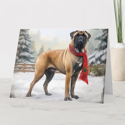 Bullmastiff Hond in Sneeuw Kerstmis Kaart (Voorkant)