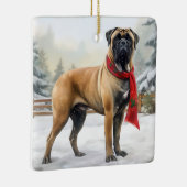 Bullmastiff Hond in Sneeuw Kerstmis Keramisch Ornament (Rechts)