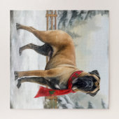 Bullmastiff Hond in Sneeuw Kerstmis Legpuzzel (Horizontaal)