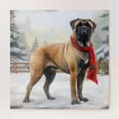 Bullmastiff Hond in Sneeuw Kerstmis Legpuzzel (Verticaal)