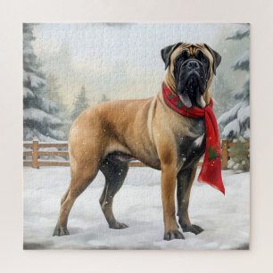 Bullmastiff Hond in Sneeuw Kerstmis Legpuzzel