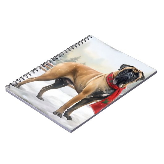 Bullmastiff Hond in Sneeuw Kerstmis Notitieboek (Linkerzijde)