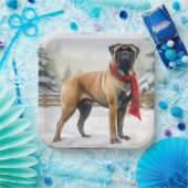 Bullmastiff Hond in Sneeuw Kerstmis Papieren Bordje (Feest)