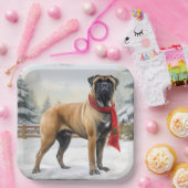 Bullmastiff Hond in Sneeuw Kerstmis Papieren Bordje (Feest)