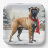 Bullmastiff Hond in Sneeuw Kerstmis Papieren Bordje (Voorkant)