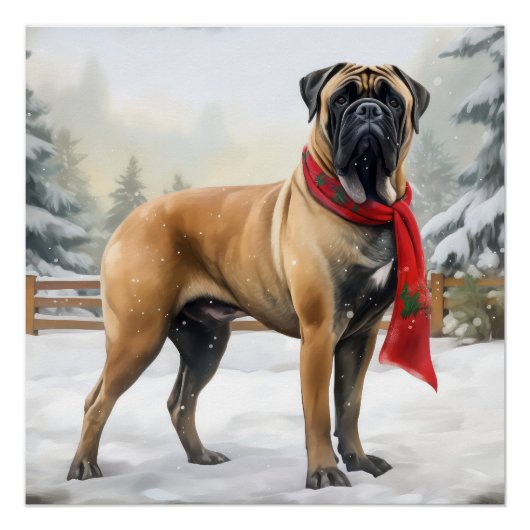 Bullmastiff Hond in Sneeuw Kerstmis Perfect Poster (Voorkant)